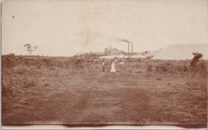 Paper Mill ?? Smokestack Man Woman Unknown Location Real Photo Postcard G79