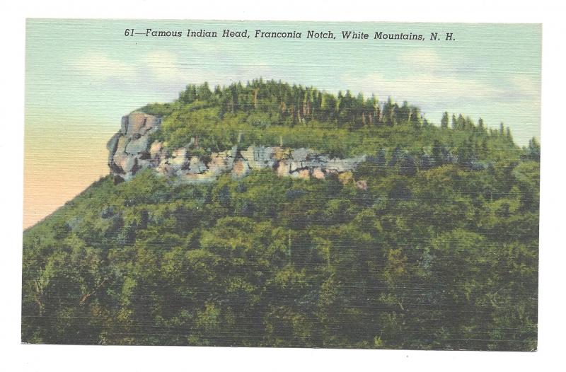 White Mountains NH Indian Head Franconia Notch Vintage Linen Postcard