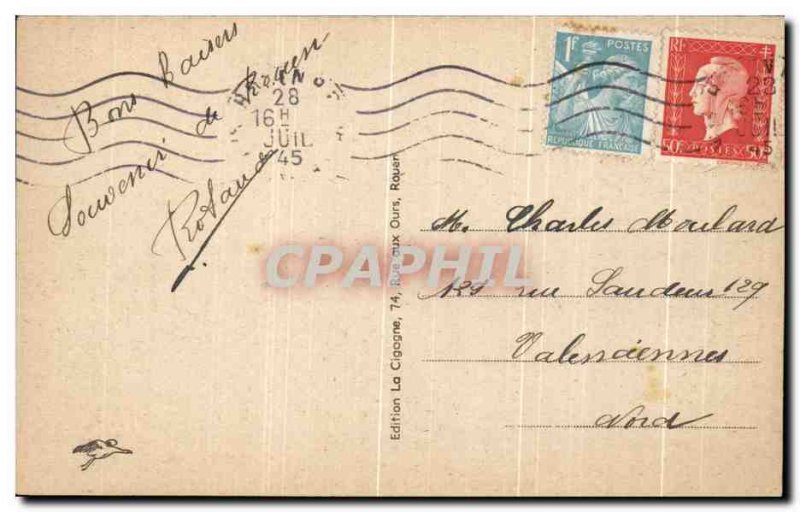 Old Postcard Rouen Place de L & # 39Hotel City