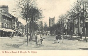 c1910  St. Albans Hertfordshire UK St. Peters Street Church Postcard 25-12095