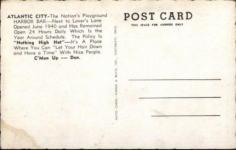 Atlantic City NJ Harbor Bar Don Riddle c1940 Postcard