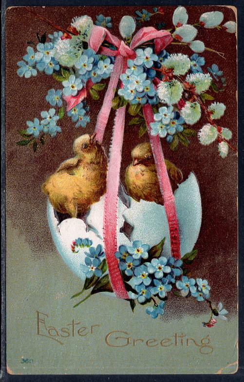 Easter Greetings,Chciks,Flowers,Egg