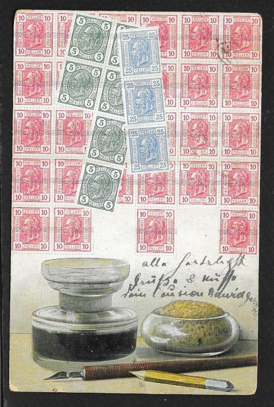 AUSTRIA Stamps on Postcard Inkwell Used c1908