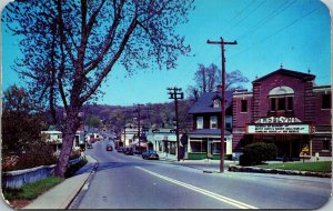 Vtg Main Street Roslyn Long Island NY Old Cars Theater Bette Davis 1950 Postcard