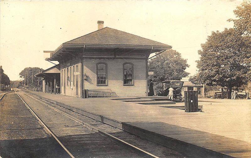Falmouth MA Railroad Station Train Depot Old Car RPPC Postcard