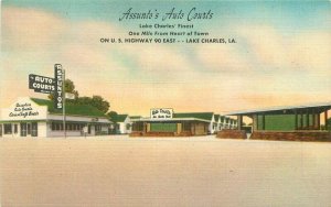 Assuntos Auto Courts Postcard Lake Charles Louisiana Brogan Advertising 11740