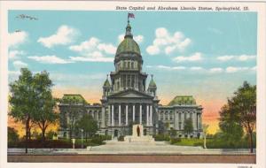 Illinois Springfield State Capitol and Abraham Lincoln Statue Curteich