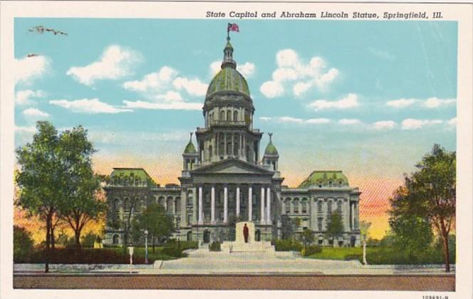 Illinois Springfield State Capitol and Abraham Lincoln Statue Curteich