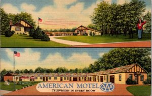 Linen Postcard American Motel US Route 52 in Cincinnati, Ohio