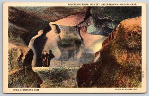 Iowa-Minnesota State Line~Reception Room @ Niagara Cave~Vintage Linen Postcard