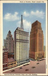 Houston Texas TX Street Scene Bank c1940s Linen Postcard