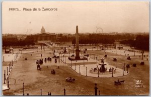 Paris Place de la Concorde France Fountain Monument Real Photo RPPC Postcard