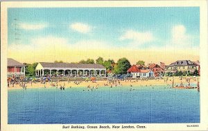 Surf Bathing Ocean Beach New London Conn. Vintage Postcard Standard View Card #1