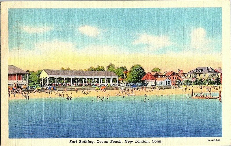 Surf Bathing Ocean Beach New London Conn. Vintage Postcard Standard View Card #1 