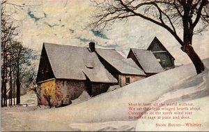 Snow Bound poem  Whttier AH Co Illustrated winter cottage Postcard UNP DB