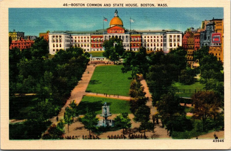 Vtg 1930s Boston Common and State House Massachusetts MA Unused Linen Postcard