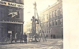 Waterville ME Busy Street Corner Storefront Street Light? Real photo postcard