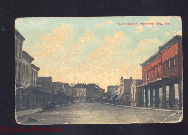 PLEASANT HILL MISSOURI DOWNTOWN FIRST STREET SCENE ANTIQUE VINTAGE POSTCARD