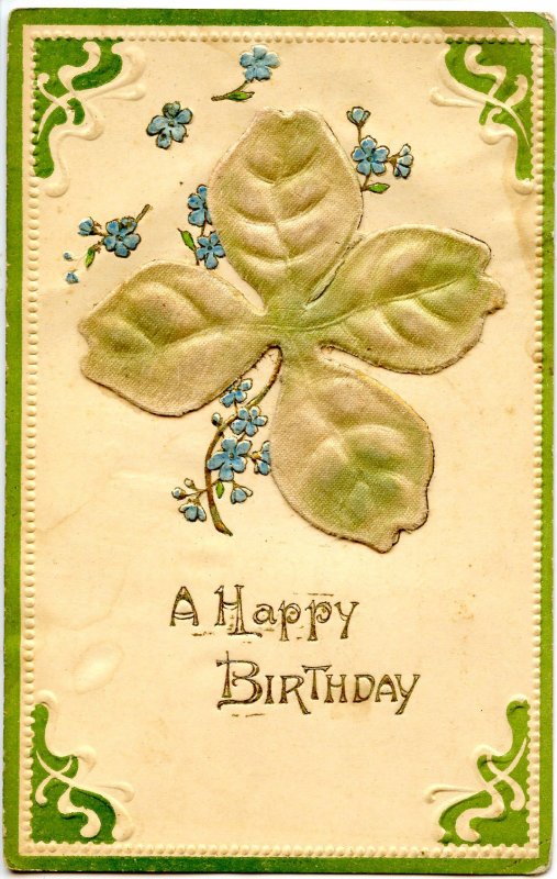 Greeting - Birthday     (fabric shamrock)