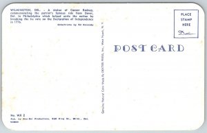 Wilmington Delaware 1950s Postcard Caesar Rodney Signer Declaration Statue