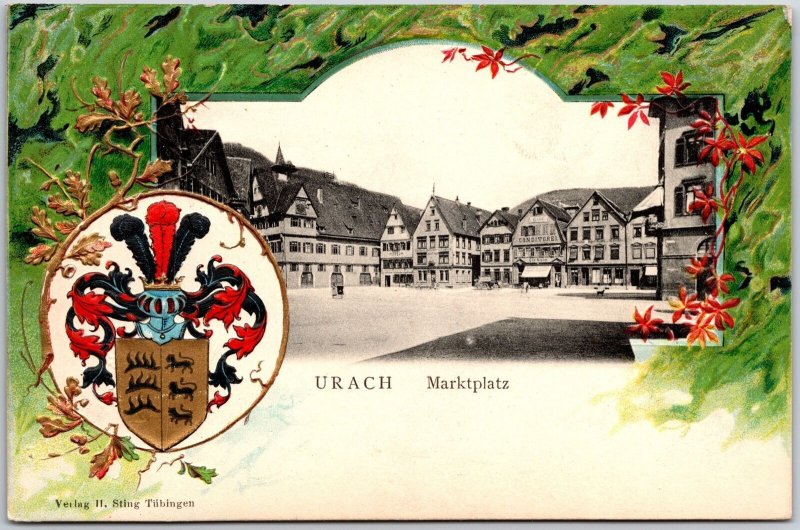 Urach Marktplatz Germany Market Square Antique Postcard