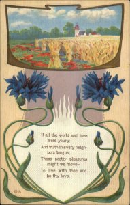 Arts & Crafts Nash Landscape Series #116 Flowers Wheat Poem Postcard