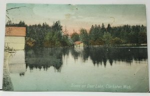 Clarkston Michigan Scene on Deer Lake 1909 to Ann Arbor Postcard H18