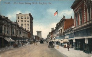 San Jose California CA First Street Trolley Streetcar c1910 Vintage Postcard