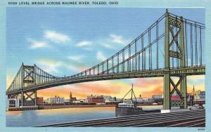 TOLEDO, OH  Ohio  HIGH LEVEL BRIDGE Maumee River  c1940's Tichnor Linen Postcard