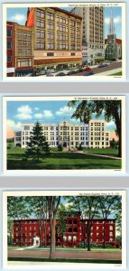 3 Postcards UTICA, NY ~ Street Scene, Faxton Hospital, St. Elizabeth's Hospital