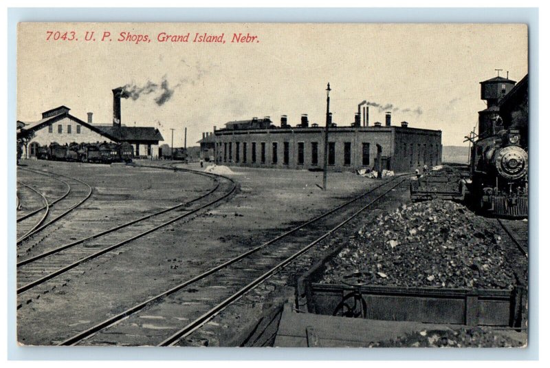 1914 Train, U.P. Shops Grand Island Nebraska NE Antique Posted RPO