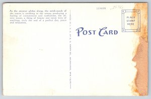 Transportation~Boat~Passenger Steamer Glides Along River In Moonlight~Linen PC