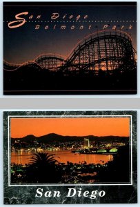 2 Postcards SAN DIEGO, CA ~ Sunset & BELMONT PARK Roller Coaster c1990s ~ 4x6