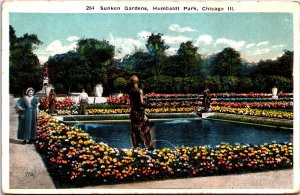 USA Sunken Gardens Humboldt Park Chicago Illinois Vintage  Postcard 09.69