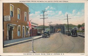 CANADA, St. Stephen NB, New Brunswick, Bridge to Calais Maine, 1937 Car UK Flag