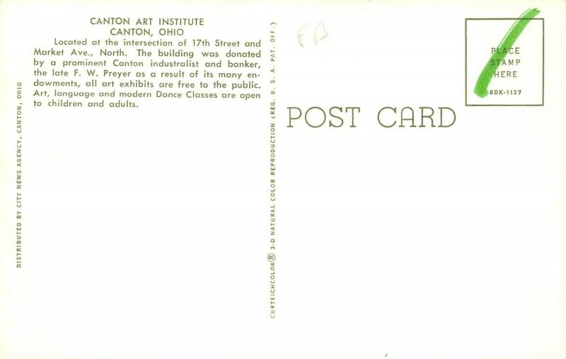 LP41  Canton Ohio  Art Institute              Postcard