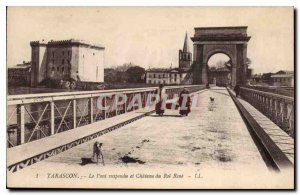 Old Postcard Tarascon Suspension Bridge and the castle of King Rene