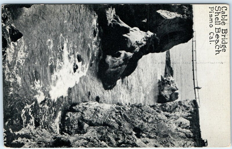 c1900s Pismo, Cal. Cable Bridge Shell Beach Postcard CA Cliff Horse Carriage A87