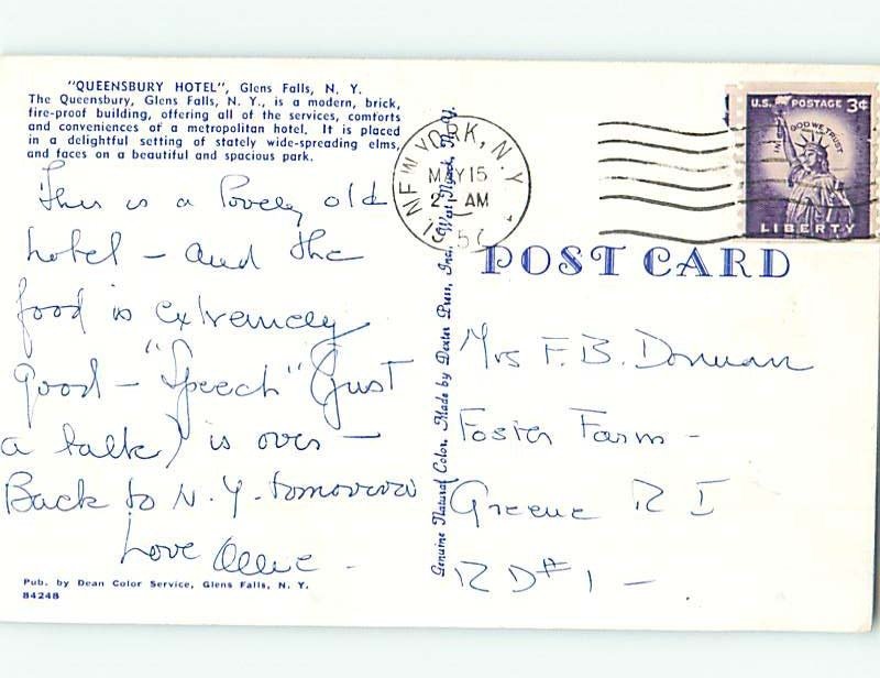 Pre-1980 HOTEL SCENE Glens Falls - Lake George New York NY AE1037