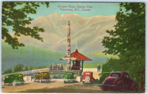 1950s Vancouver, BC Prospect Point, Stanley Park Postcard Cars Totem Pole A25