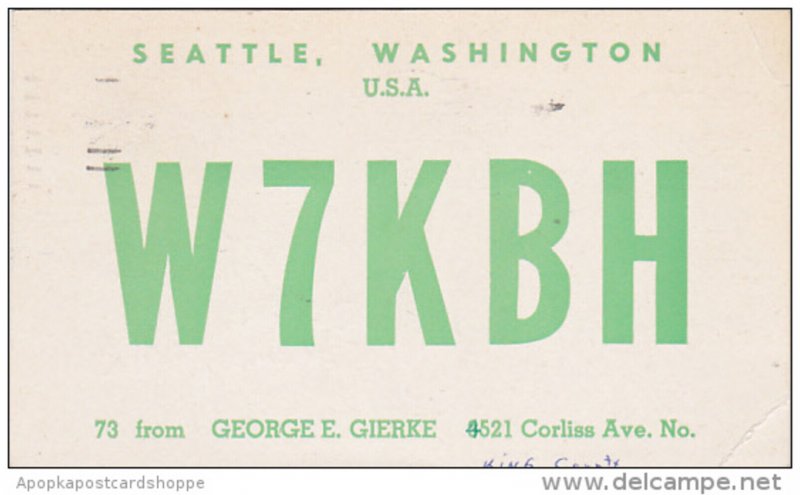 W7KBH George E Gierke Seattle Washington 1961