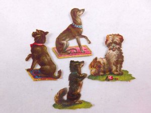 Lot of 4 Embossed Victorian Die-Cut Dogs Various Breeds Adorable CD25