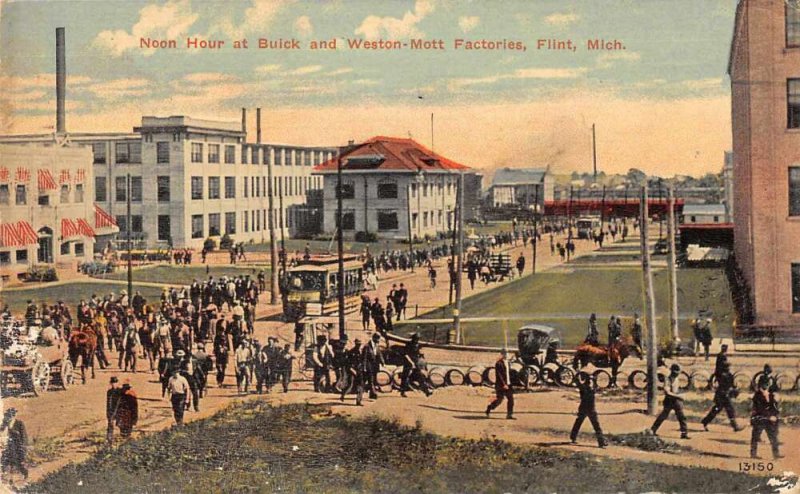 Flint Michigan Noon Hour at Buick and Weston Mott Factories Postcard AA10468