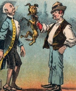 1880s Ariosa Coffee Comical Illustration By Puck Butler, Stranger, & Dog  F118