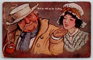 Man Pipe Pretty Woman Not As Old As He Looks 1908 Mannington WV Postcard G29