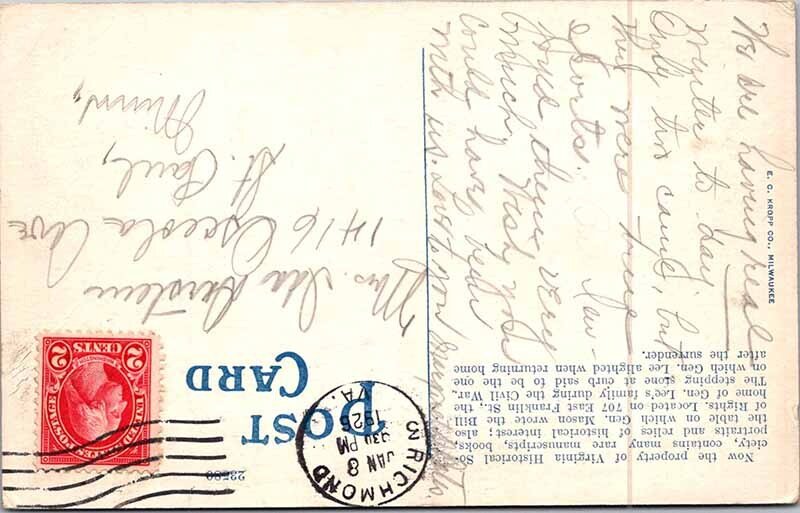 Postcard HOUSE SCENE Richmond Virginia VA AM7821