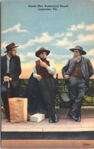 USA Amish Men Homeward Bound Lancaster Pennsylvania PA Linen Postcard 05.30 