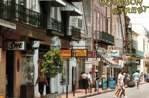 VINTAGE POSTCARD BOURBON STREET NEW ORLEANS LOUISIANA AIRMAILED TO CANADA