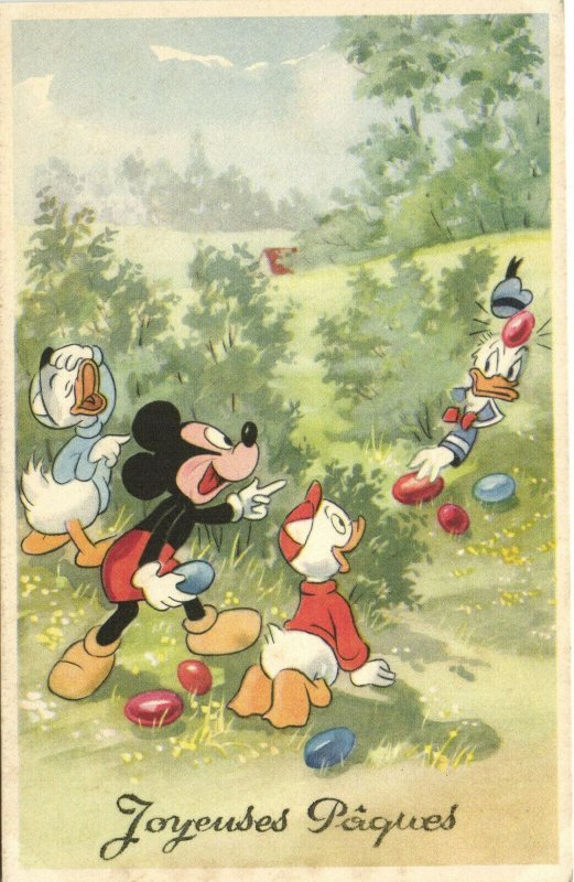 PC DISNEY, MICKEY MOUSE, DONALD DUCK, HUEY AND DEWEY, Vintage Postcard (b27862)