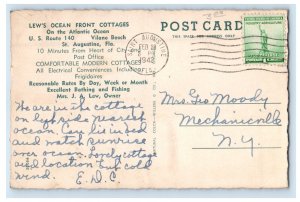 1942 Lew's Ocean Front Cottages Route 160 St. Augustine Florida FL Postcard